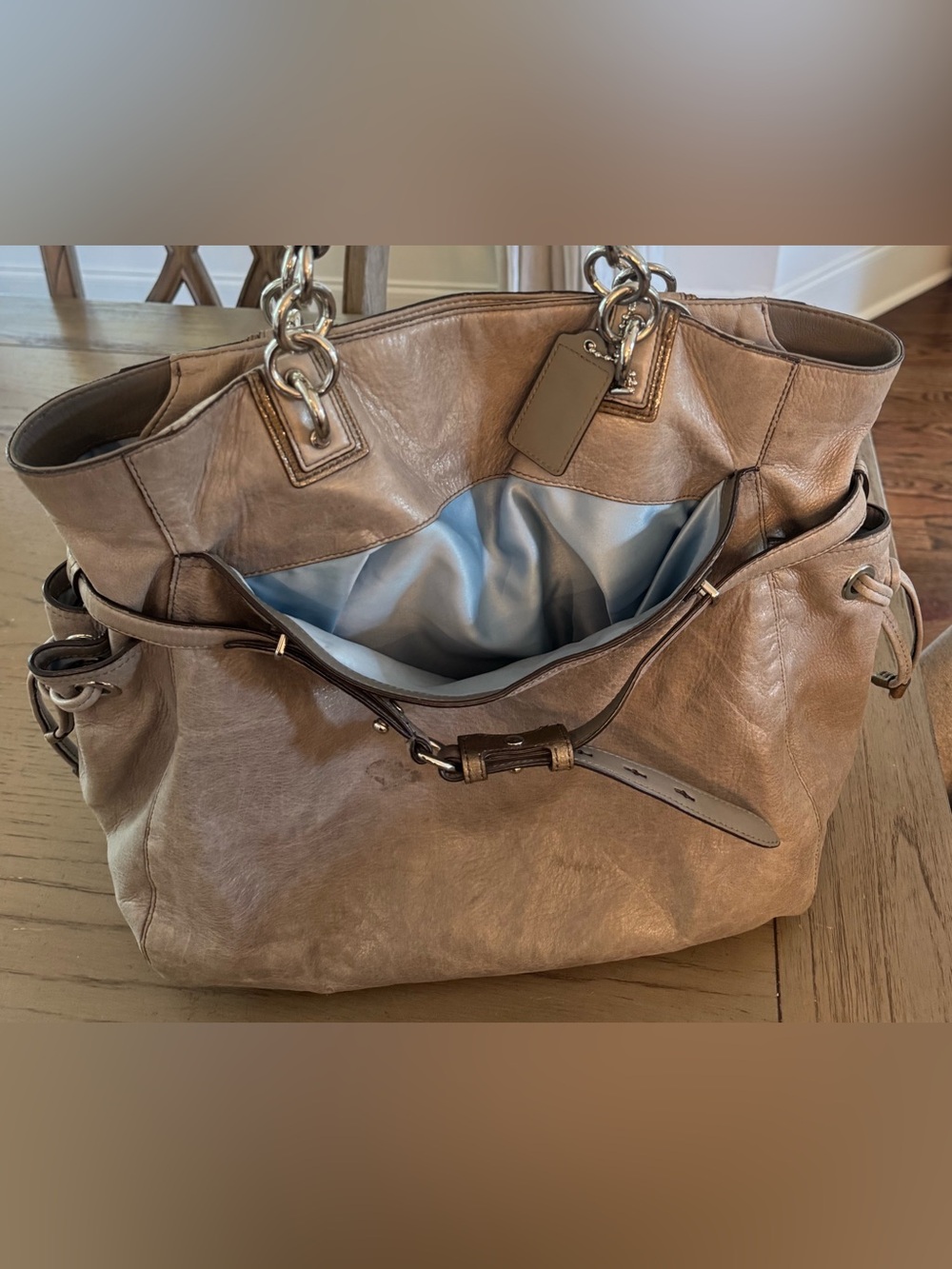 Coach Madison Leather Carryall Tote 16465 Taupe Silver Hardware Y2K